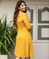 Eyelet Detailed Collared Linen Mustard Dress